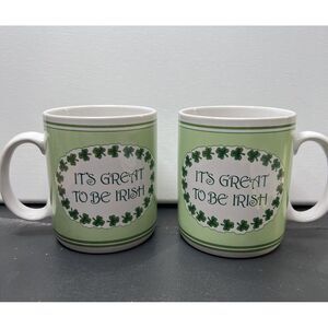 Vintage GEORGE GOOD 1988 Montage MESSAGE MUGS " IT'S GREAT TO BE‎ IRISH " 2 Cups
